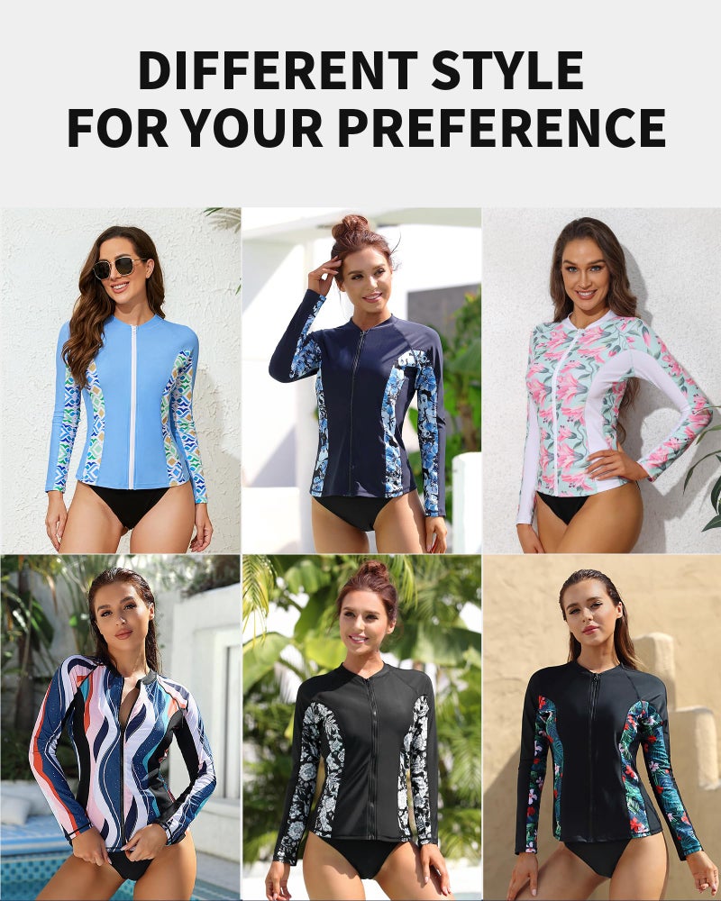 ATTRACO Zip Front Rashguard Swimwear UPF 50+ Sun Protection Shirt Navy X-Large - Image 5